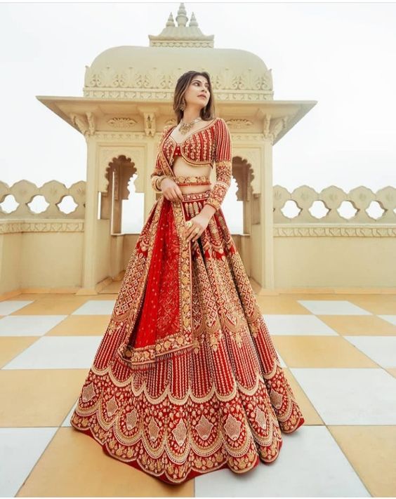 Red And Golden Bridal Wear Lehenga