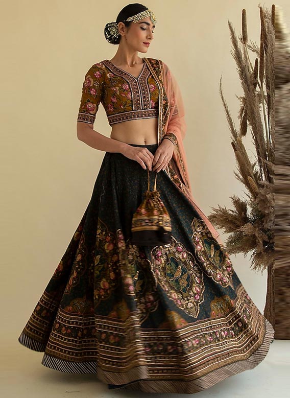 Brown Embroidered Lehenga Set