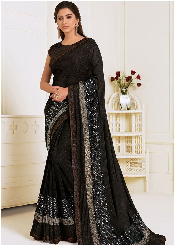 Brown Sequin Work Saree