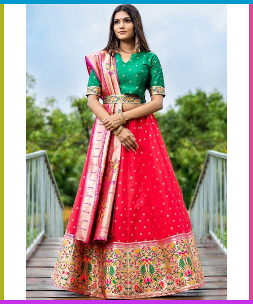 Cerise Pink Banarasi Silk Wedding Wear Lehenga