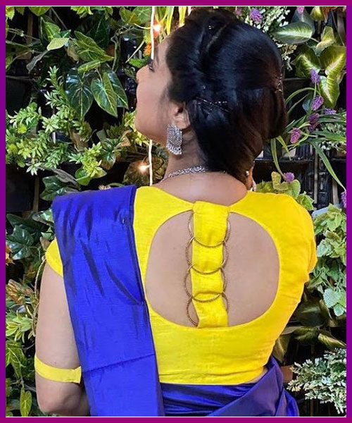 Chain Pattern Yellow Blouse Back Design