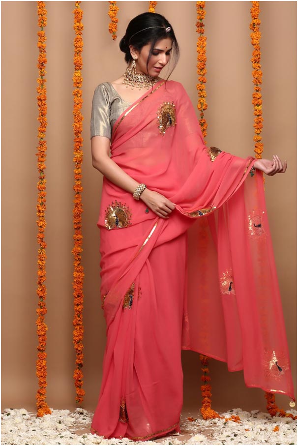 Dark Pink Sequin Work Saree