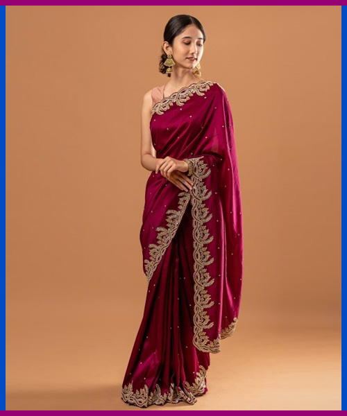Dark Purple Border Work Saree