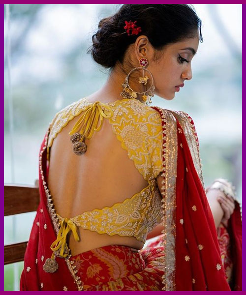 Diamond Shape Back Yellow Blouse Design
