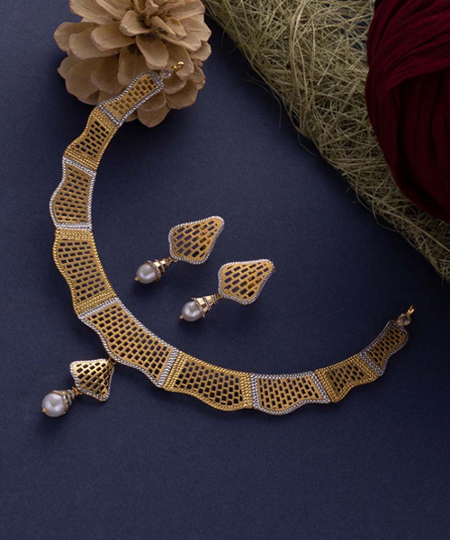 Diamond Studded Gold Half Set