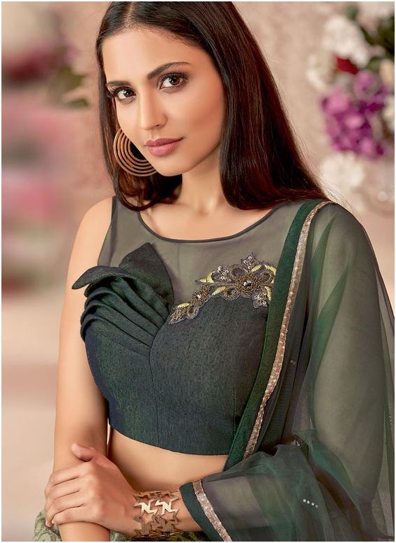 Embroidered Green Frill Style Blouse Design