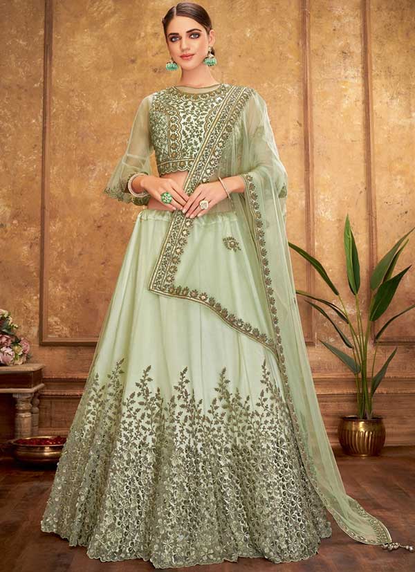 Green Net Designer A line Lehenga Choli