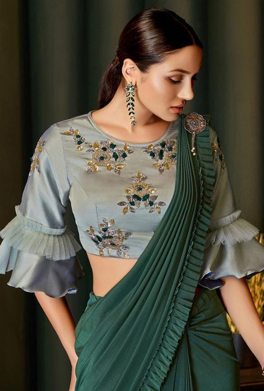 Grey Bell Sleeves Blouse