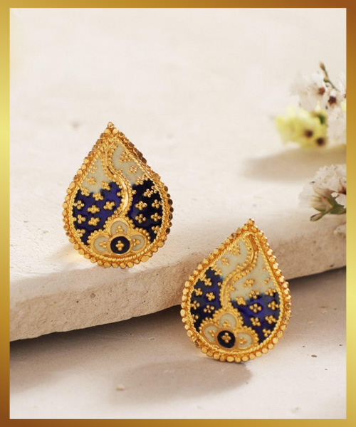 Leaf Shape Gold Stud Earrings