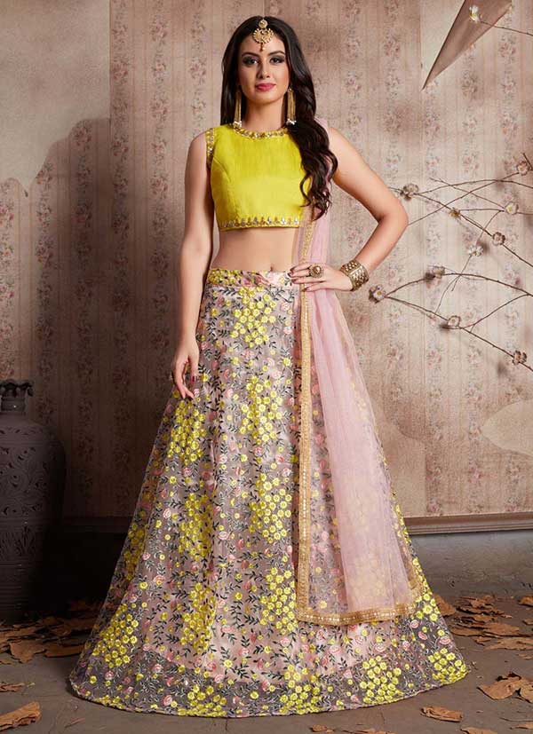 Light Pink Yellow Lehenga