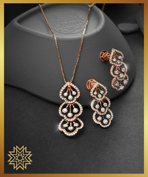 Long Gold And Diamond Pendant Set