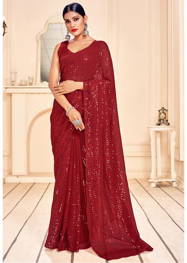 Maroon Sequin Work Saree