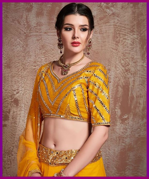 Mirror Work Yellow Blouse Design