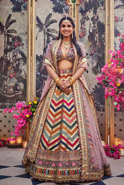 Multi Coloured Zig-zag Pattern Lehenga