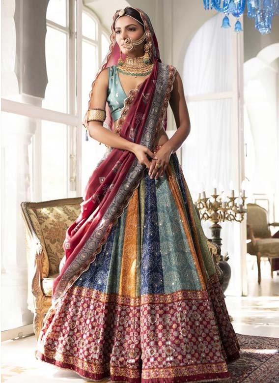 Multi color Silk Lehenga Set