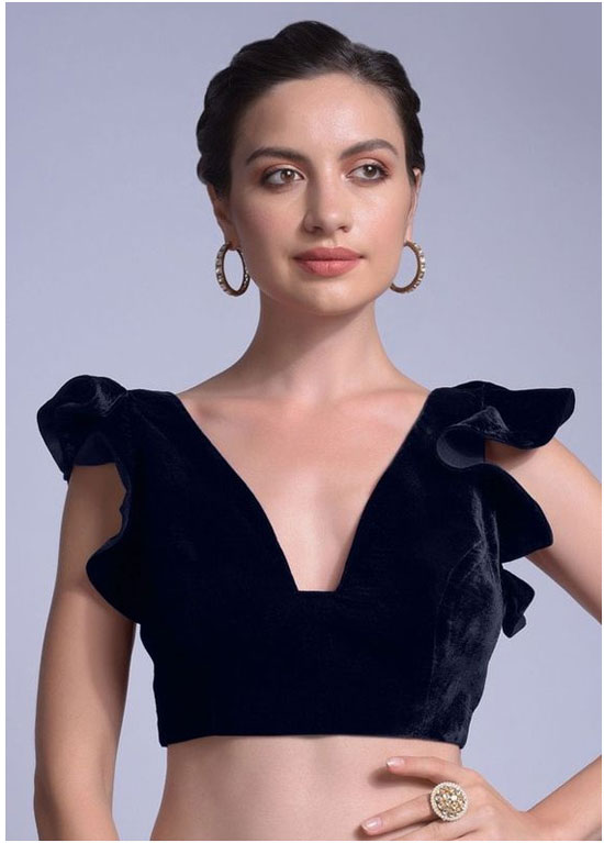 Navy Blue Blouse With Trapeze Neckline