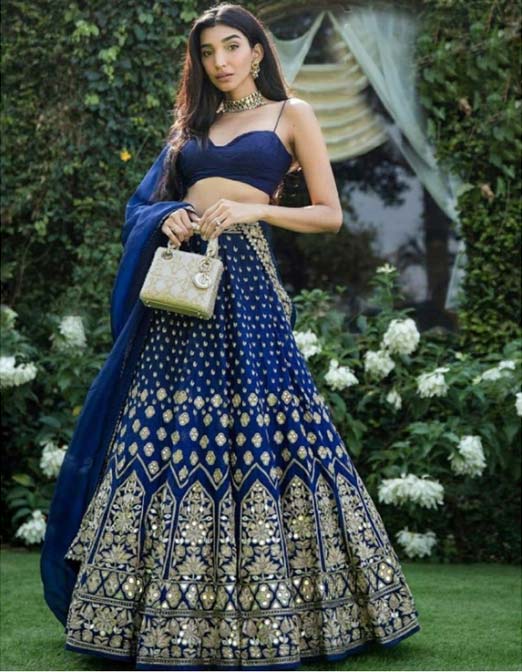 Navy Blue Zari Work Lehenga