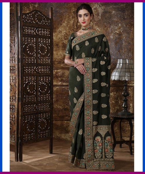 Olive Green Designer Saree