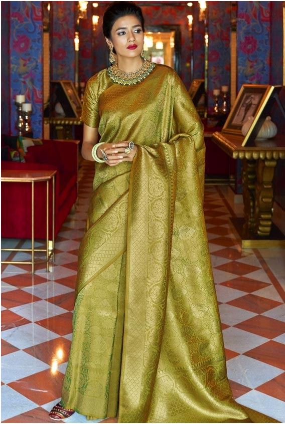 Olive Green Kanjeevaram Saree