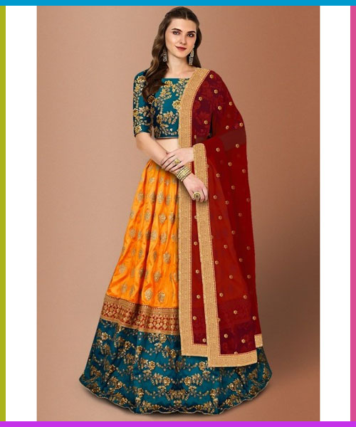 JUNGLE GREEN BANARASI SILK LEHENGA CHOL