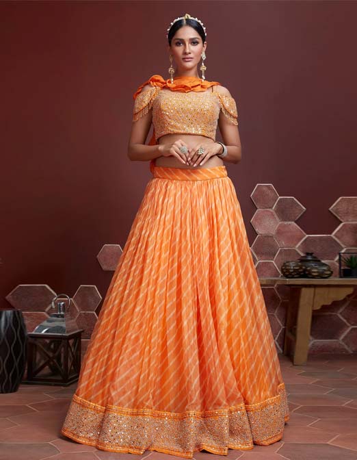Orange Chiffon Lehenga Set