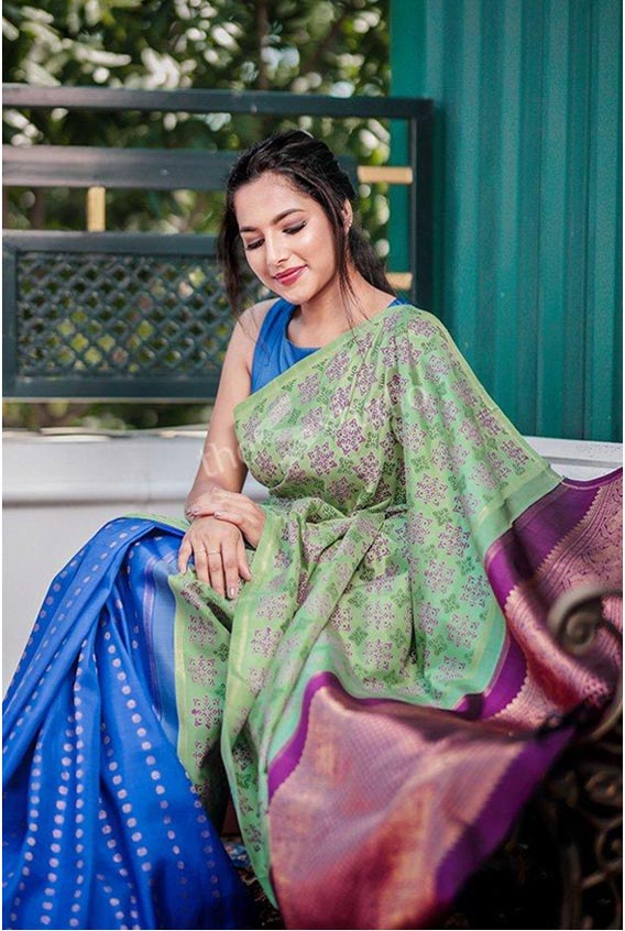 Pastel Green Three Color Kanchi Silk Saree