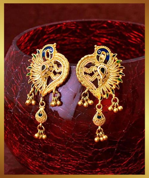 Peacock Shape Gold Earrings