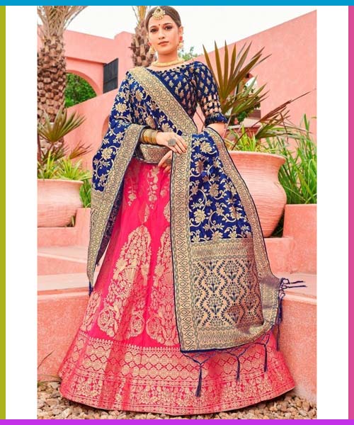 Pink Banarasi Silk Lehenga Choli