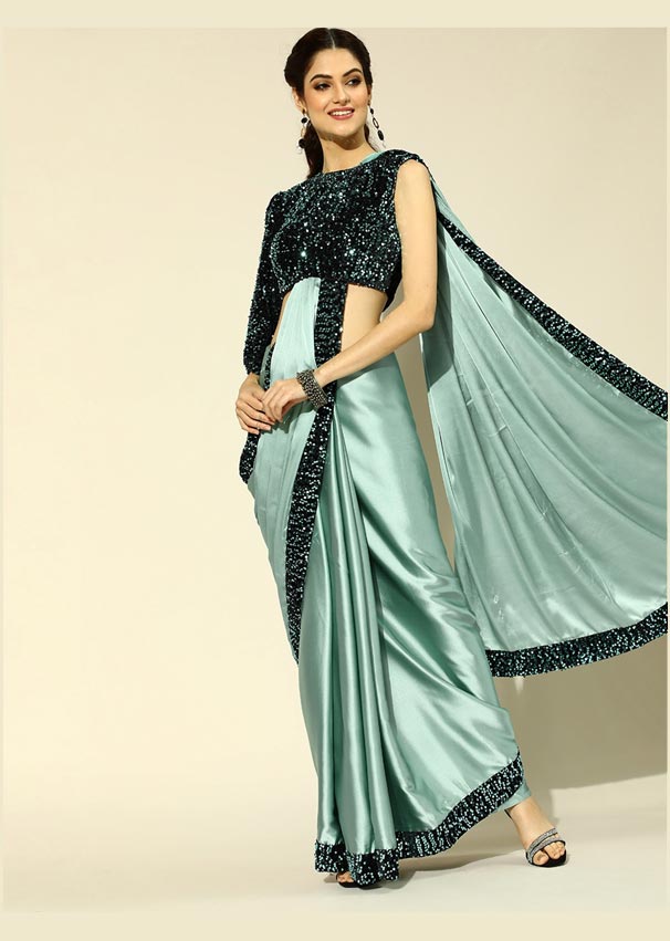 Poly Crepe Saree With Sequin Embellished Border