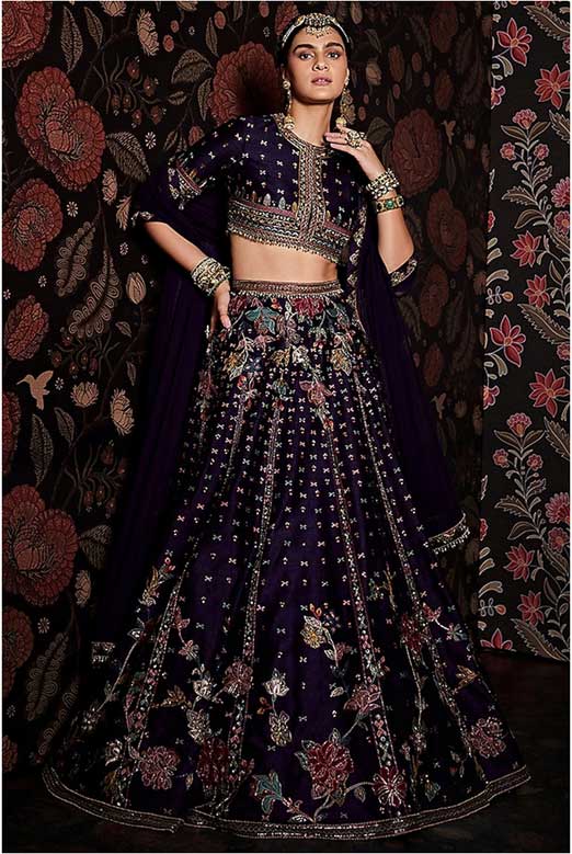 Purple Embroidered Lehenga Set