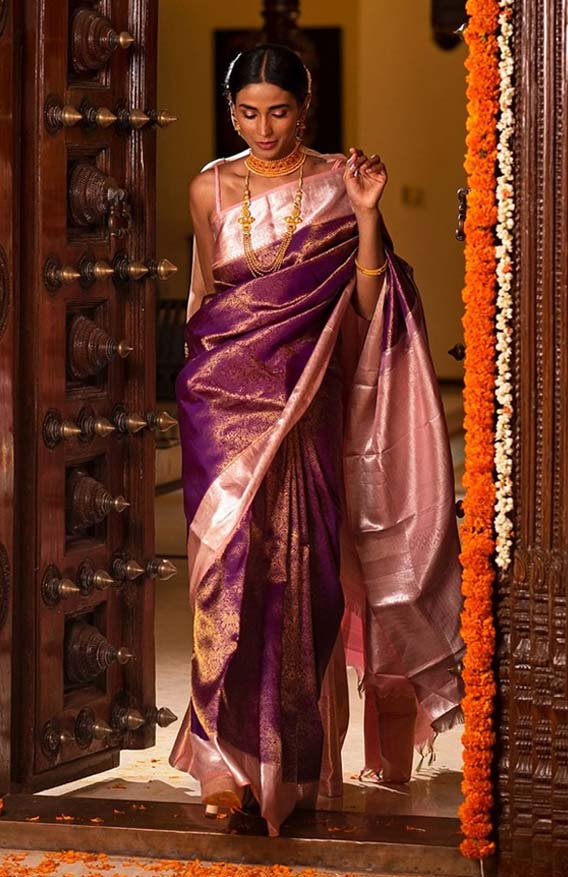 Purple Zari Woven Kanjeevaram Saree