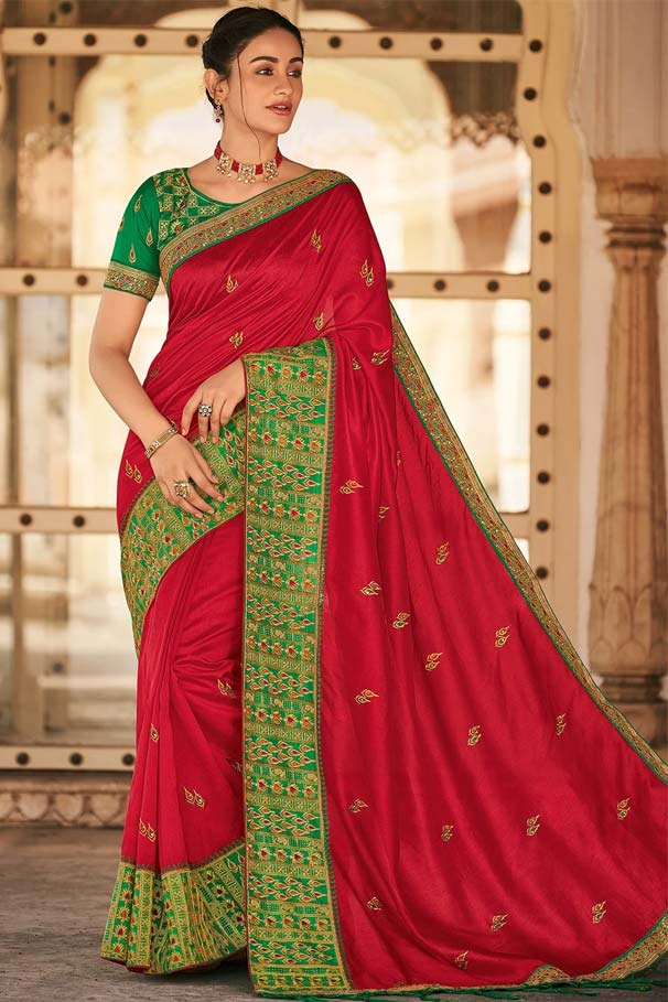 Red Art Silk Embroidered Saree