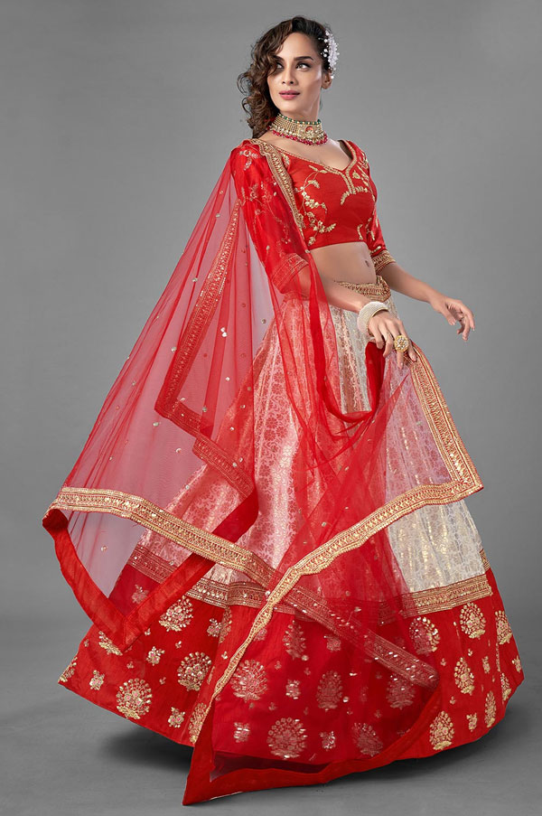 Red Ivory Zari Work Lehenga Choli