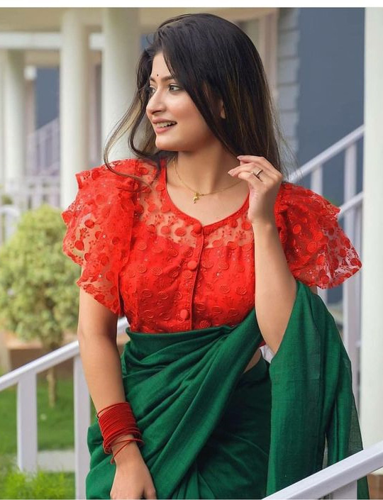 Red Net Blouse Design