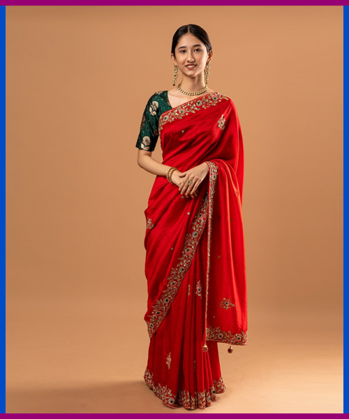 Red Zardosi Work Saree