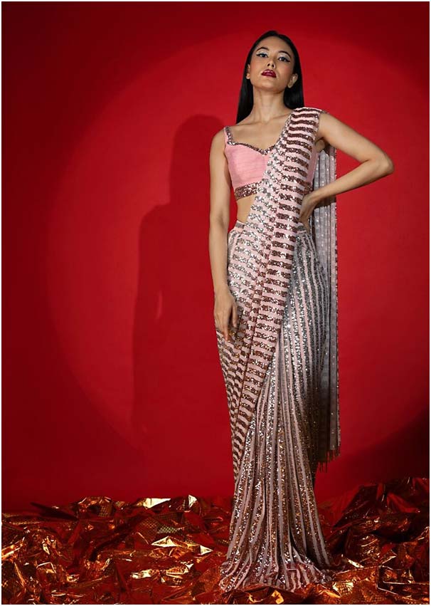 Rose Pink Ready To Wear Saree