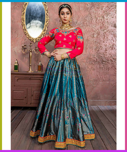 Teal Color Heavy Embroidered Banarasi Silk Wedding Lehenga Choli