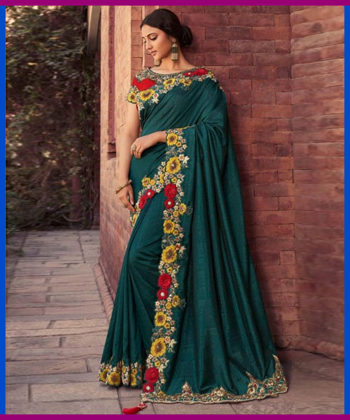 Teal Green Silk Saree