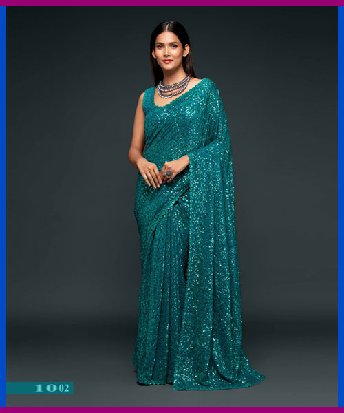 Tela Blue Sequin Work Saree