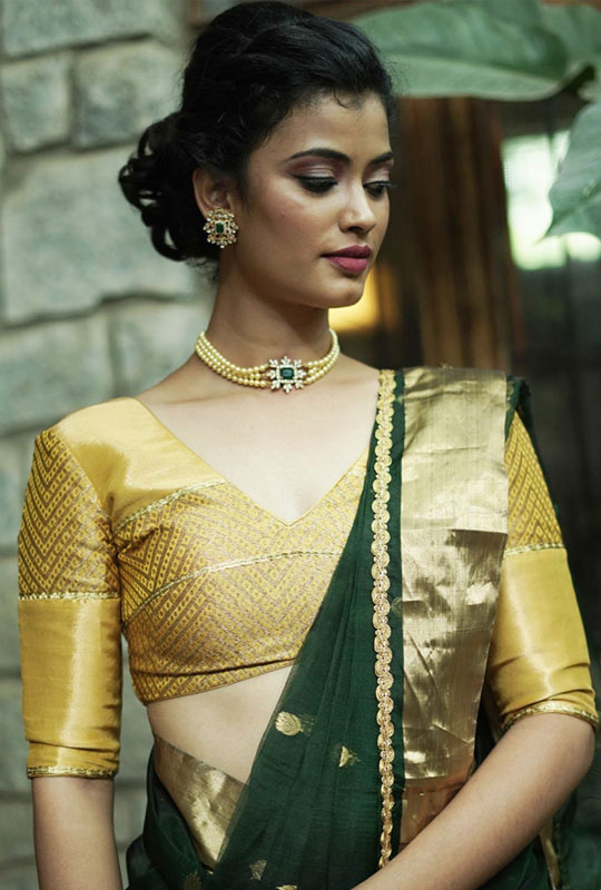 V-Neck Golden Blouse Design