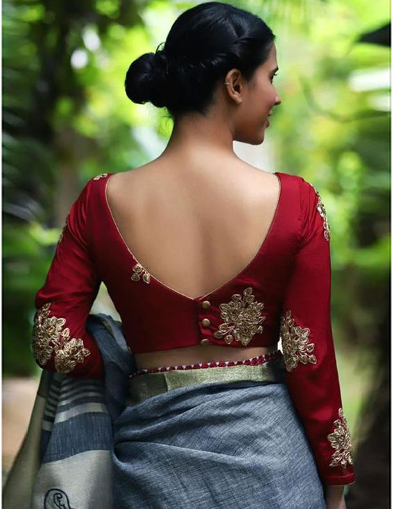 V Neck Maroon Blouse Design