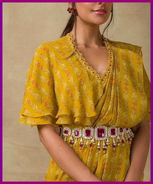 V Neck Yellow Blouse