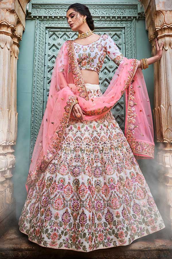 White And Pink Lehenga Choli