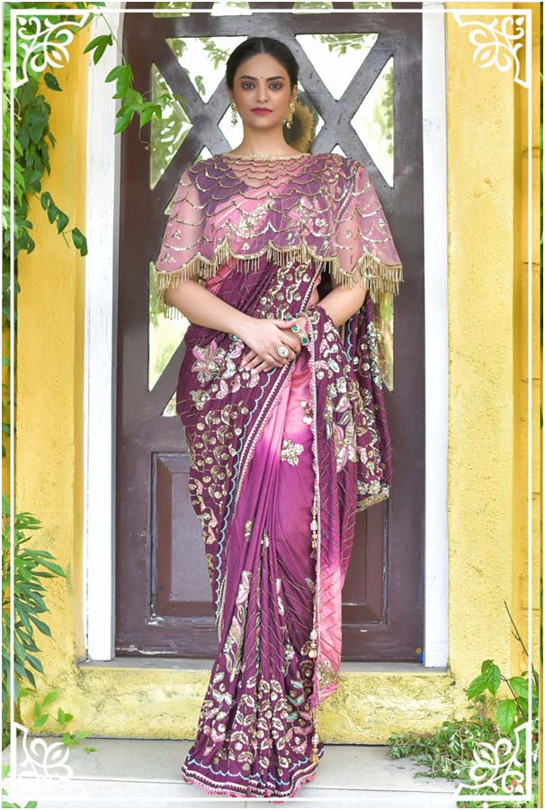 Wine Sequin Work Saree