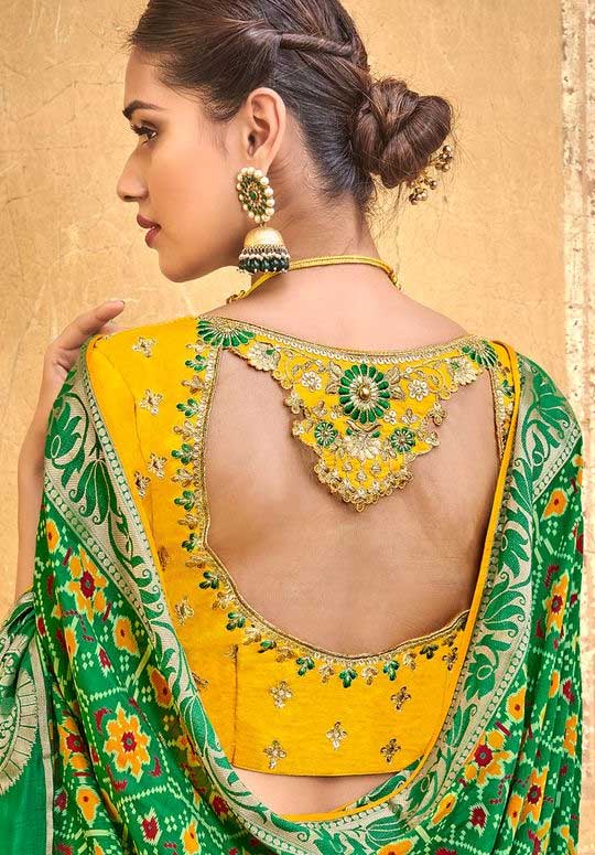 Yellow Back Neck Blouse Design