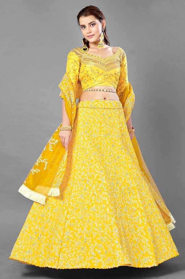 Yellow Embroidered Silk Lehenga Choli
