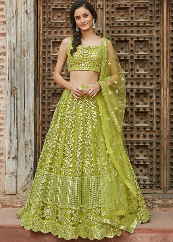 Green Organza Lehenga