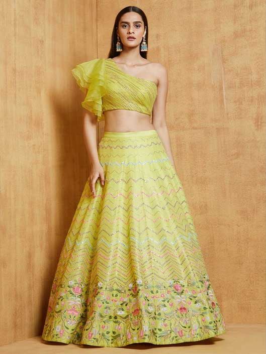 Lime Yellow Party Wear Lehenga Choli