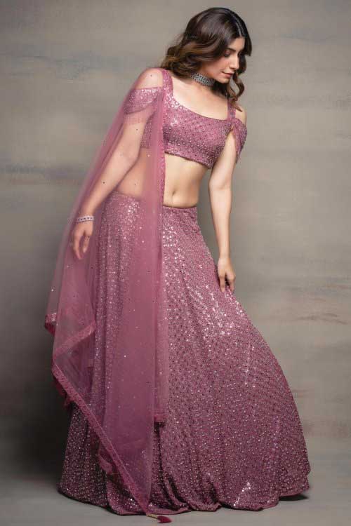 Mauve Chiffon & Georgette Lehenga