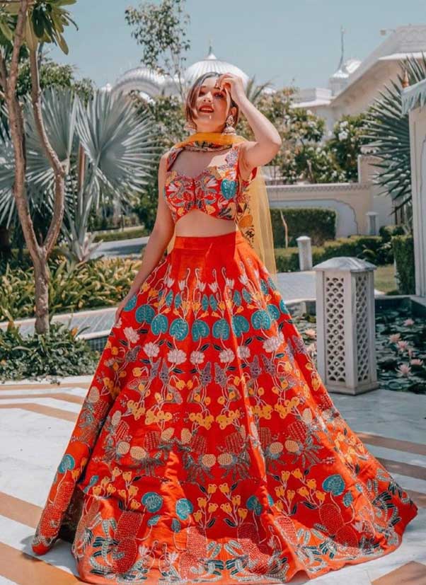 Orange Digital Printed Lehenga